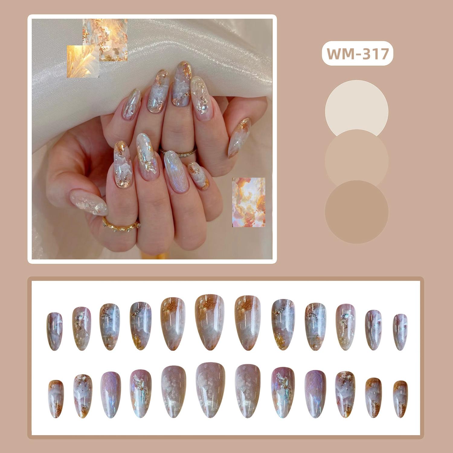 

24 шт. Плавающие позолоченные накладные ногти с клеем Омбре Сумерки Мягкие Французские Накладные Ногти Ретро Милые Носимые Искусственные Ногти для Женщин