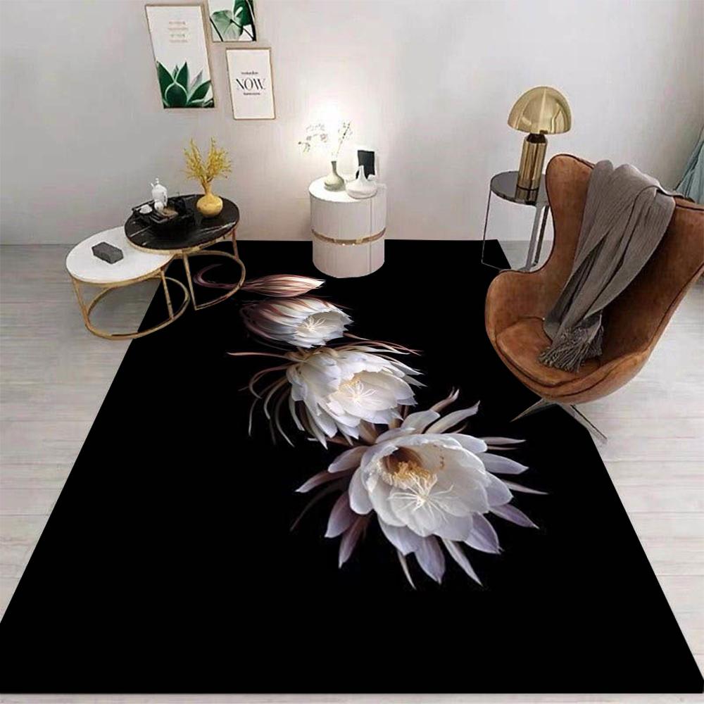 Glowing Floral Art Carpet Various Styles With Lotus Lily Epiphyllum Shining Effect Patterns Non Slip Rug For Living Room Decor