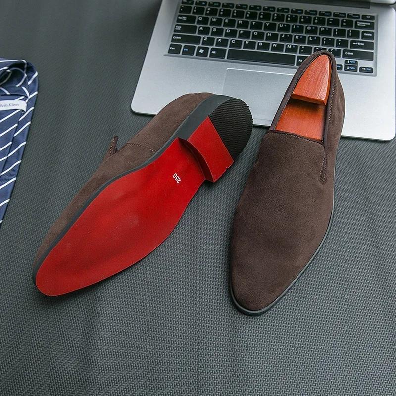 Fashion Spring Italian Luxury Designer  Suede Leather Shoes Business Office Dress Shoes for Man Brown Nightclub Party Loafers Man