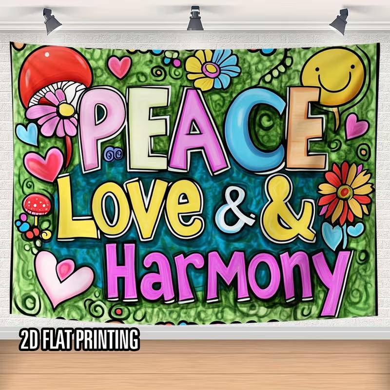 2D Hippie Bedroom Tapestry with Peace Love & Harmony Quote 47.2x31.5inch/120*80cm