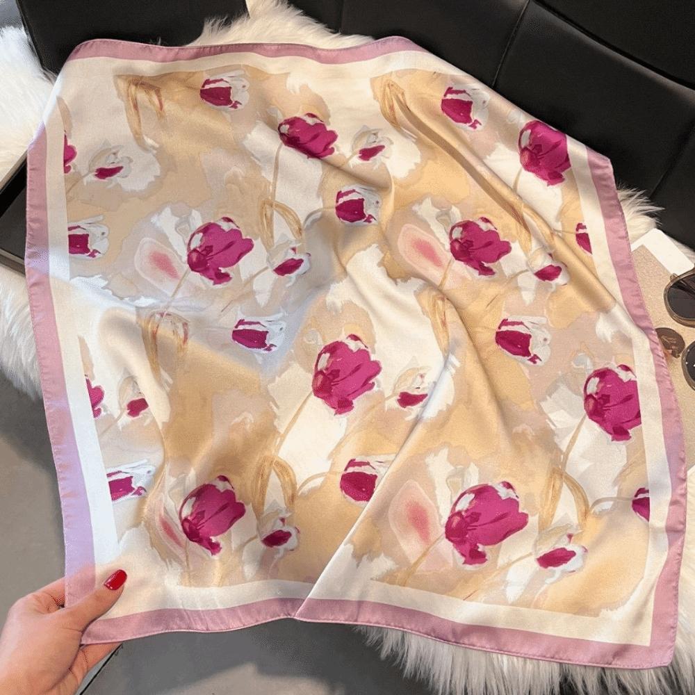 Flowers Print Women Silk Scarf 70*70cm Hair Scarf Fashion Hijab Bandana