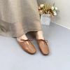 Johnature Chinelos casuais de couro genuíno com sola macia, cor sólida, salto baixo, sapatos femininos, slides externos
