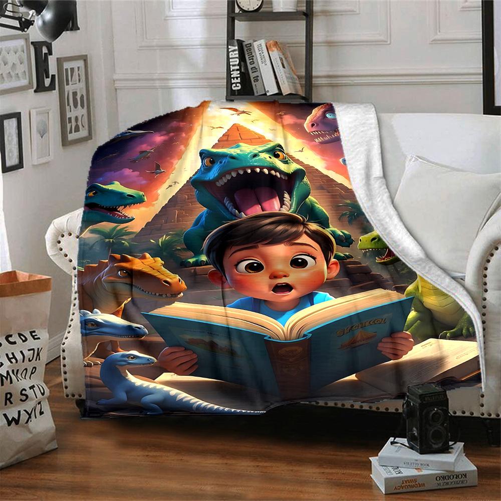 1pc Dinosaur Adventure Blanket Lightweight Flannel Blanket Throw Blanket For Sofa, Bed, Travel, Camping, Livingroom, Office, Couch, Chair, And Bed yy2