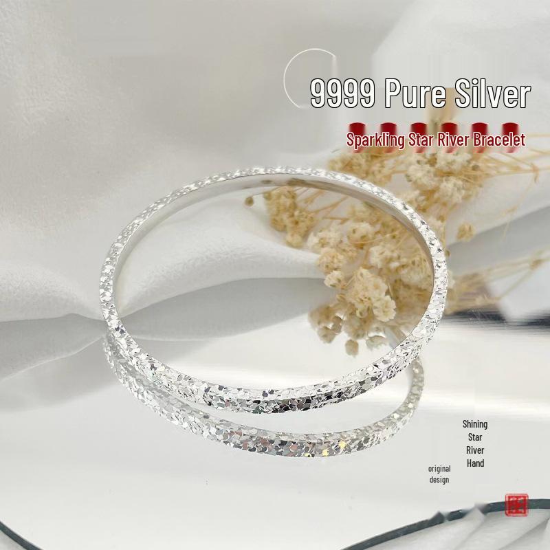 

2024 Women s Sparkly Crushed Ice 9999 Sterling Silver Bracelet 56mm