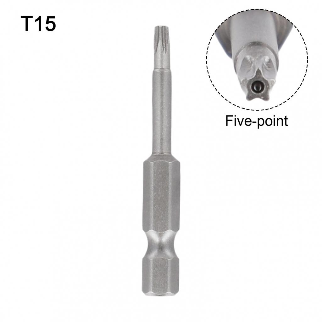 Magnetic Five Point For Torx Bit 50mm 14 Hex Shank with Hole for T8 T40 Sizes