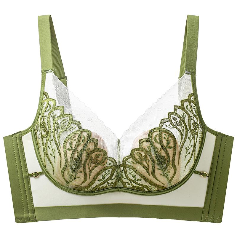 

Adjustable lace breathable rabbit ear underwear women s big breasts are small, no steel ring anti-sagging ultra-thin gathering bra 75BC