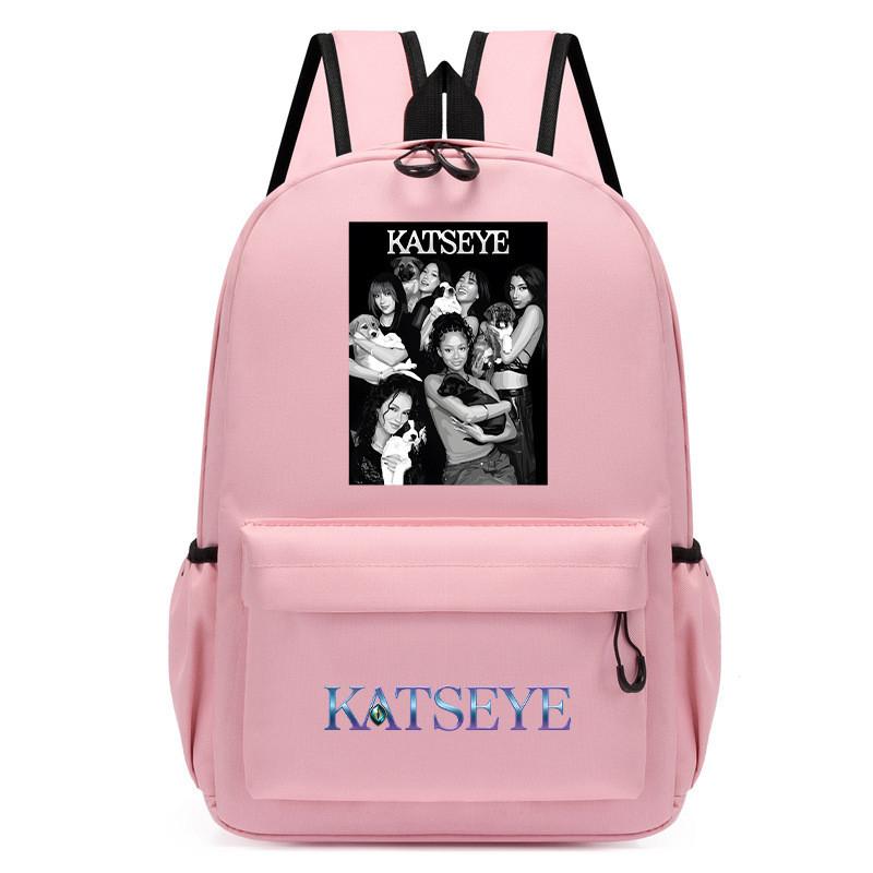 

60123-3 Black Pink KATSEYE Printed Backpack Student School Waterproof Small Bag