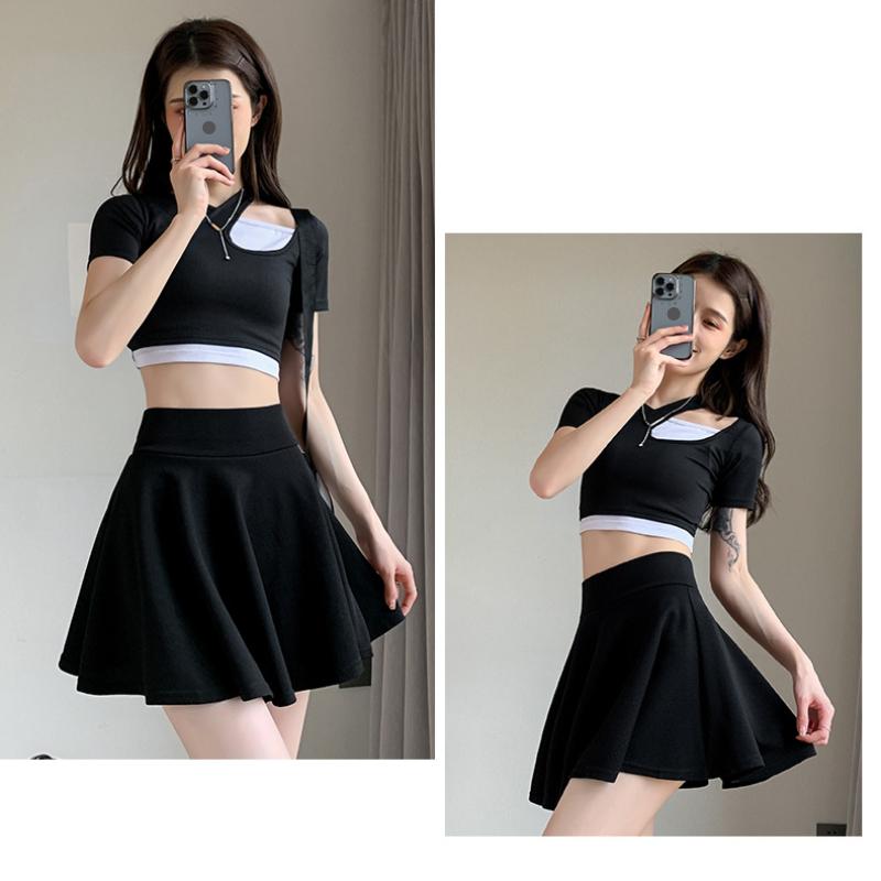 Summer Basic Skirts Women Shorts Mini Elastic Pleated Skirts High Waist Bubble Sun Skirts School Girl Uniform Lined Safety Pants
