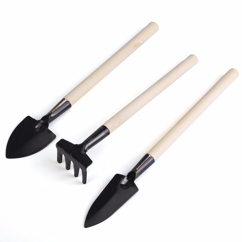 Garden Potted Plant Hand Tool Kits Plant Gardening Shovel Spade Rake Trowel Wood Handle Metal Head