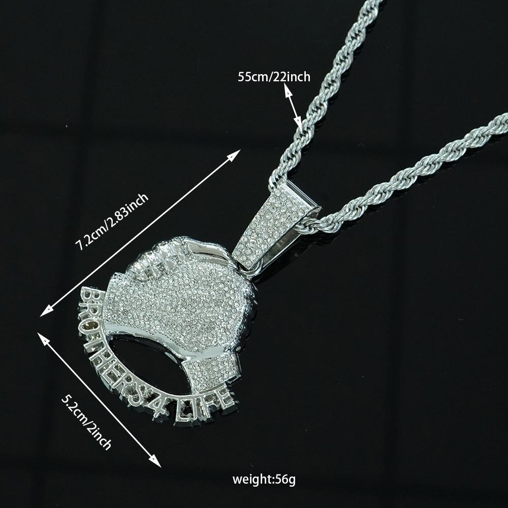 Hot Selling Hand In Hand Brothers 4 Life Full Diamond Alloy Pendant Fashion Cuban Chain Necklace Accessories