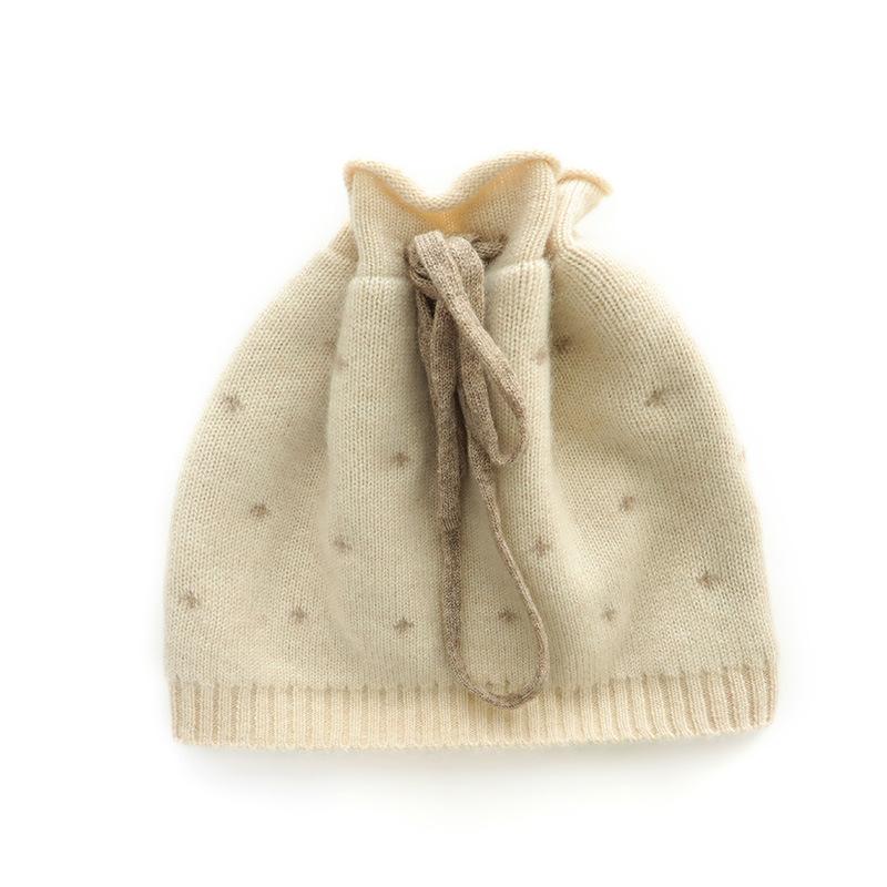 Cashmere Autumn and Winter New Women's Drawstring Thickened Jacquard Wool Hat Multi Functional Neck Sleeve Knitted Hat