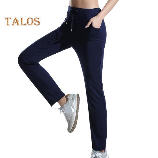 Women Yoga Pants with Pockets Adjustable Drawstring Stretch-Fitting Long Trousers Athletic Compression Leggings