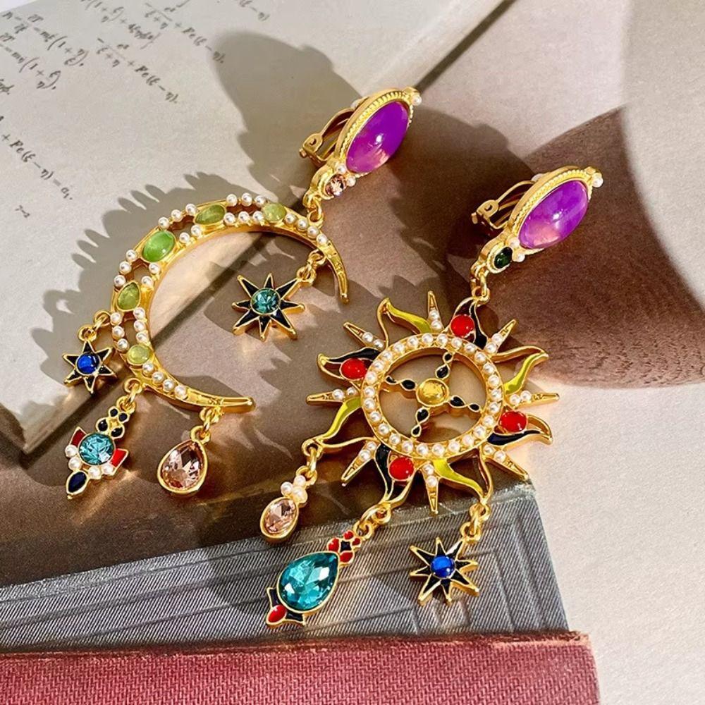 Handmade Dangle Earring Medieval Style Crystal Earrings Elegant Sun&Moon Earrings  Party