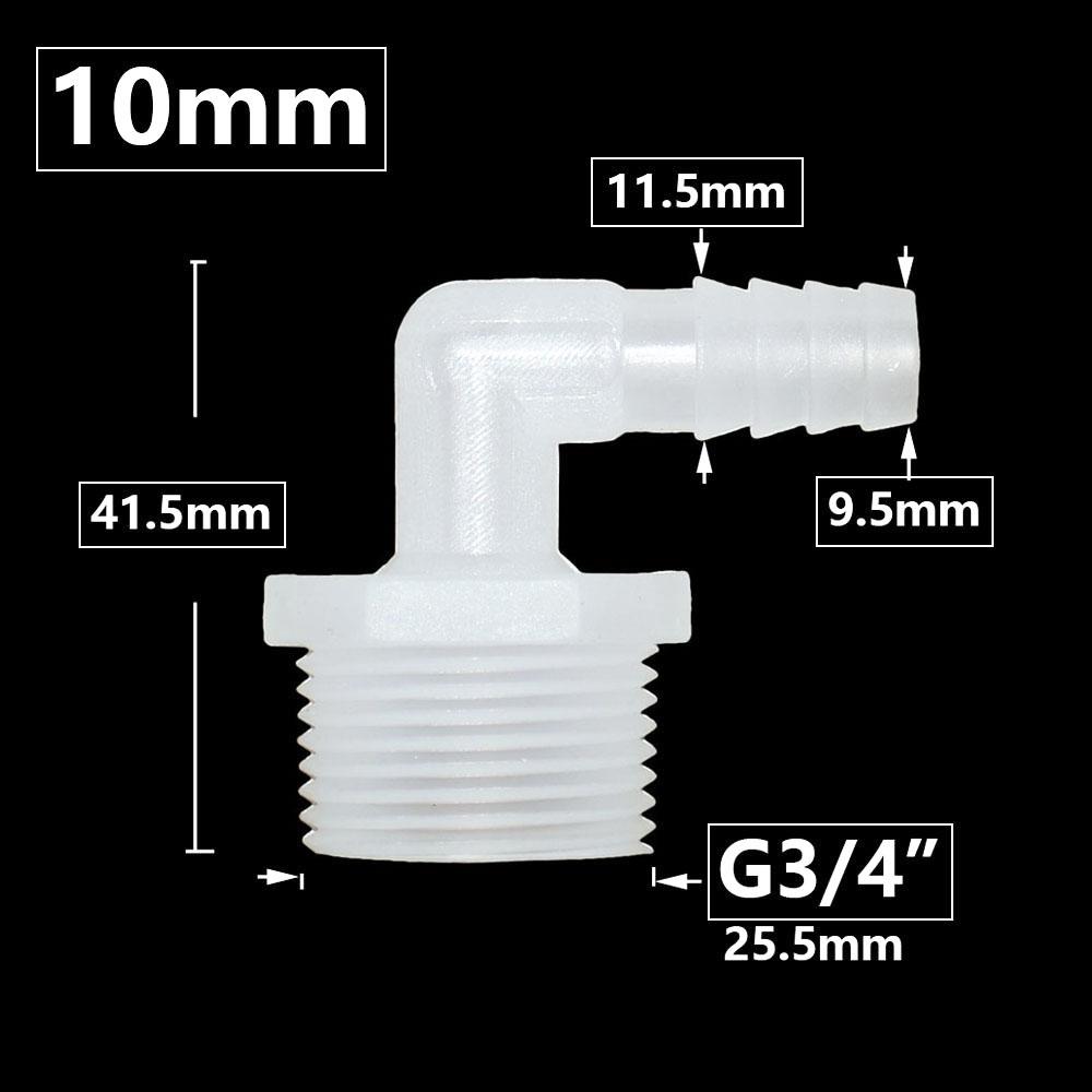 6/8/10/12/14/16/18/20mm Hose Elbow Connector To 1I2 3/4 Inch Male Thread 90 Degrees Barb Fittings Irrigation System Pipe Coupler