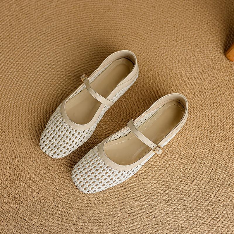 

Sheepskin version~ Flat sole shoes women s new Mary Jane shoes with skirt soft sole hollow hole shoes 40
