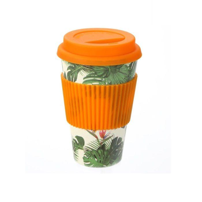 Mug de voyage - EDEN - Tropical Paradise - Bambou 400 ml - Couvercle &amp; bande silicone - Sans BPA