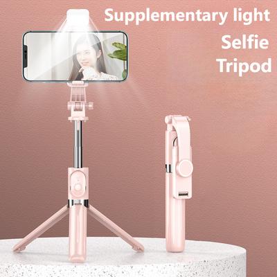 Extendable 1M Bluetooth Selfie Stick with Fill Light and Tripod Stand for Handheld TikTok Live Desk Mount