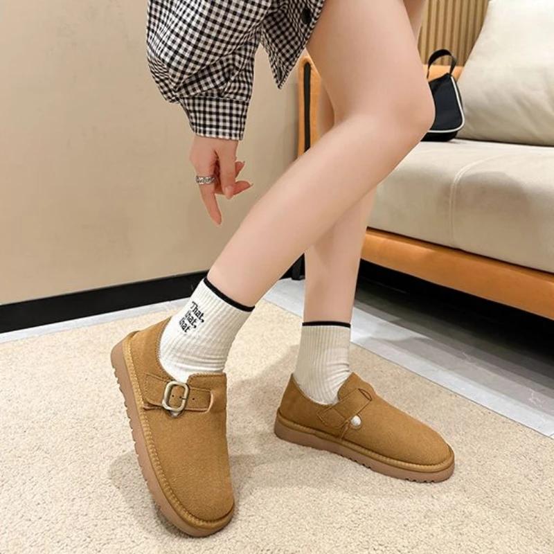 Fashion Brown Women's Snow Boots Suede Elegant With Low Heels Shoes For Woman Round Toe Work Gothic Pu Stylish Offer Anti Skid Hot