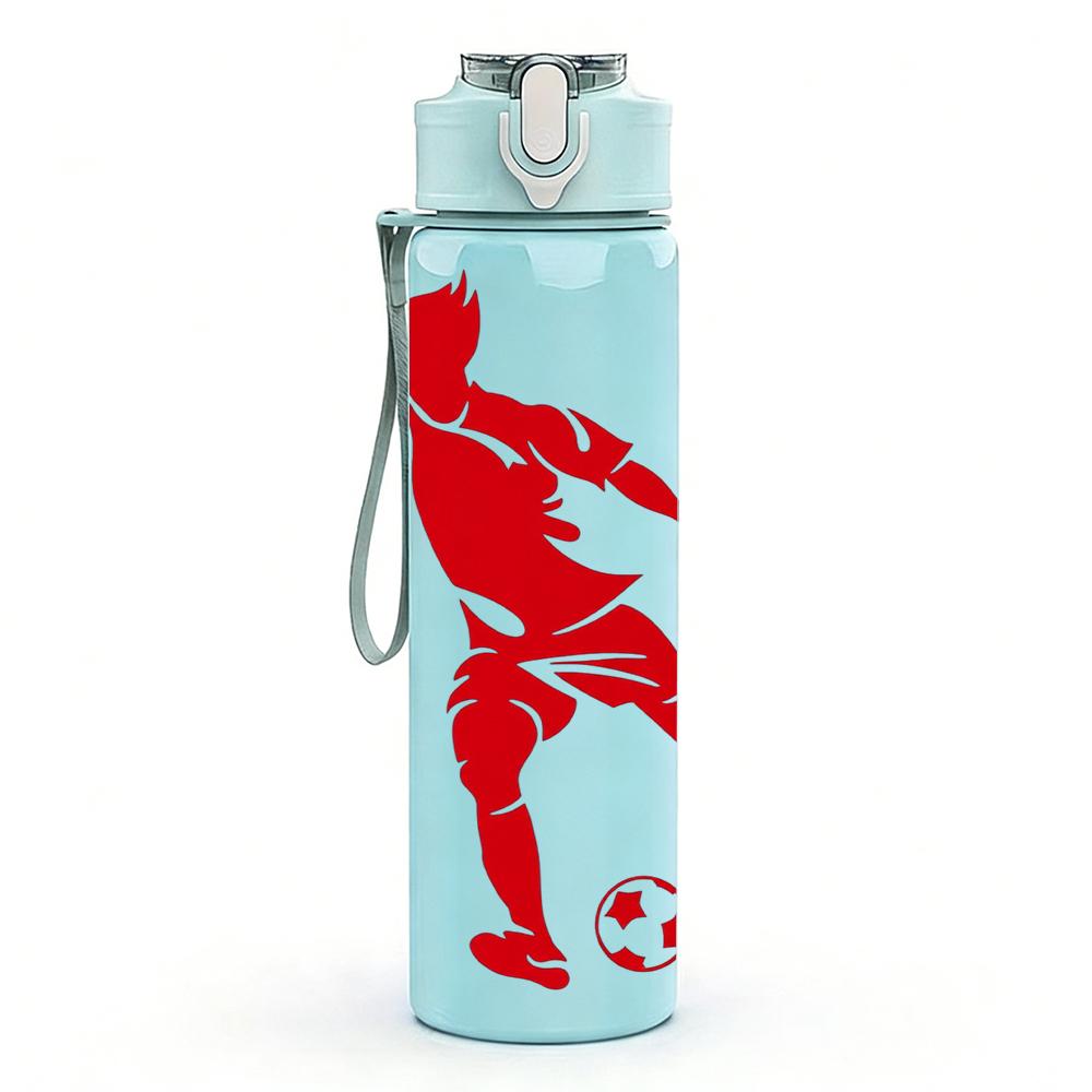 1PC Dynamic Soccer Player Silhouette 750ml Color Plastic Water Bottle Leakproof Flip Straw Lid For Sports Office Home Use