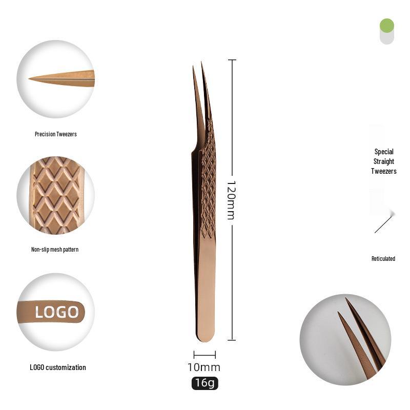 Golden Feather Stainless Steel Eyelash Tweezers for Grafting and Extensions