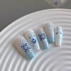 Retro Blue White Flowers Nail Stickers Summer Floral Petal Embossed Nail Decals Self-Adhesive Nail Art Supplies Manicure Decor