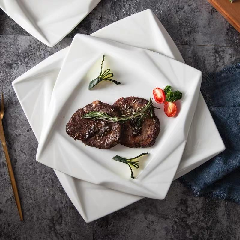 Creative Household Cooking Plate Square Hotel Restaurant Tableware Pure White Thickened Insulated Dish Dessert Dessert Plate