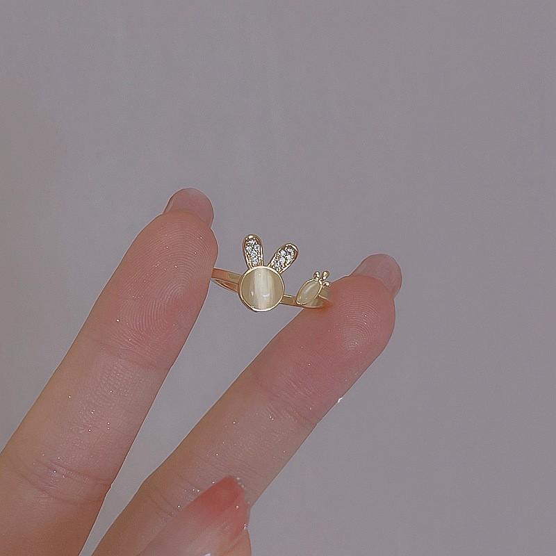 Cute bunny ring female niche design finger ring simple temperament fashion opening ring