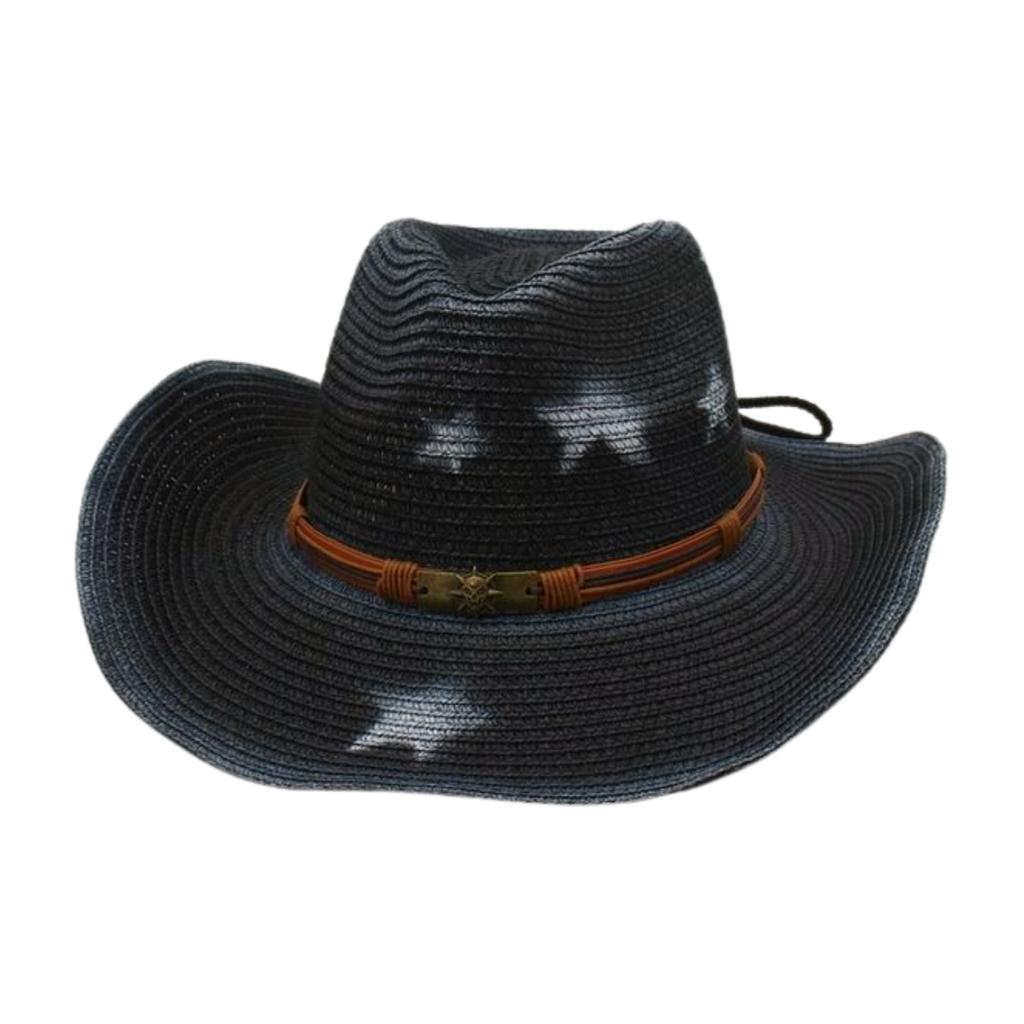 Men'S And Women'S Top Hats, New Sunscreen Denim Sunshade Straw Hat, Ethnic Style Amazon Outdoor Seaside Beach Sun Hat