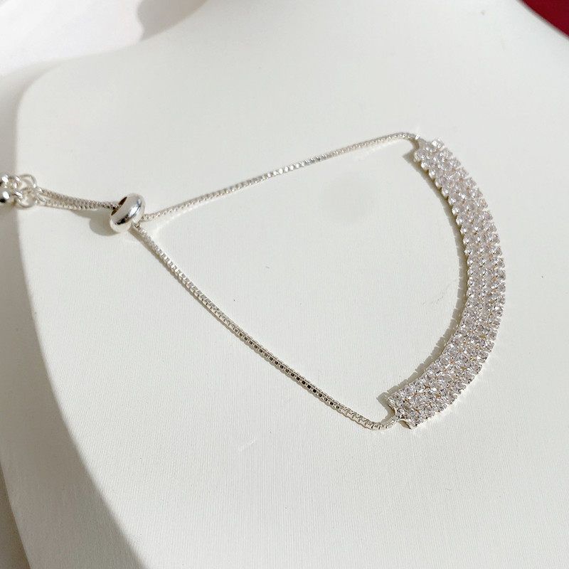 Zirconium Diamond Bracelet with High-Quality Texture, Niche Design, Light Luxury, Sparkling Diamonds, Adjustable Zipper, Pure Copper Bracelet