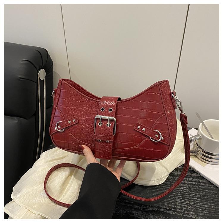 Temperament belt solid color new fashion texture casual simple shoulder crossbody handbag