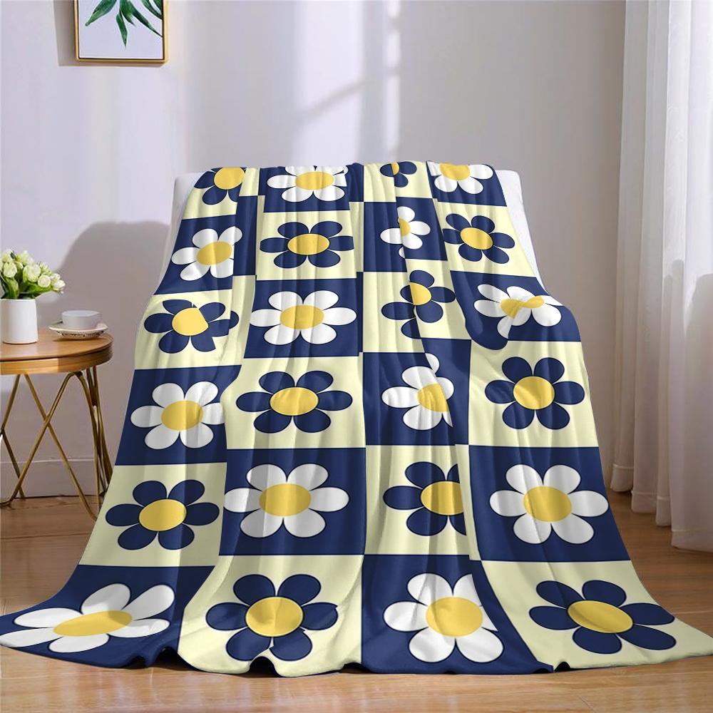 Checkerboard Flower Pattern Flannel Blanket Warm Soft Halloween Christmas Couch Warm Cozy Decorative Decor Gift For All Season