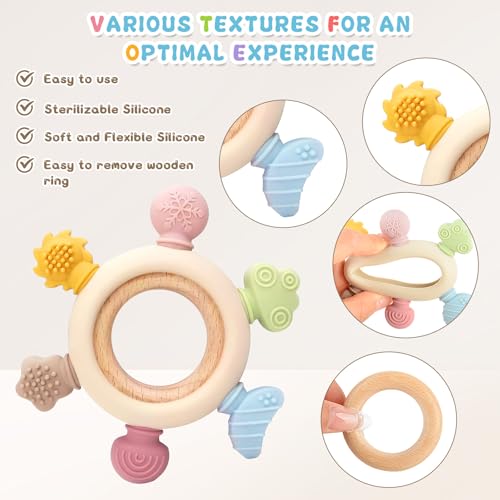 2 Pack Baby Teething Toys for 6-12 Months, Sensory Teether, Montessori Baby Rattle Teether Toy as Gifts for Boys Girls (Blue)