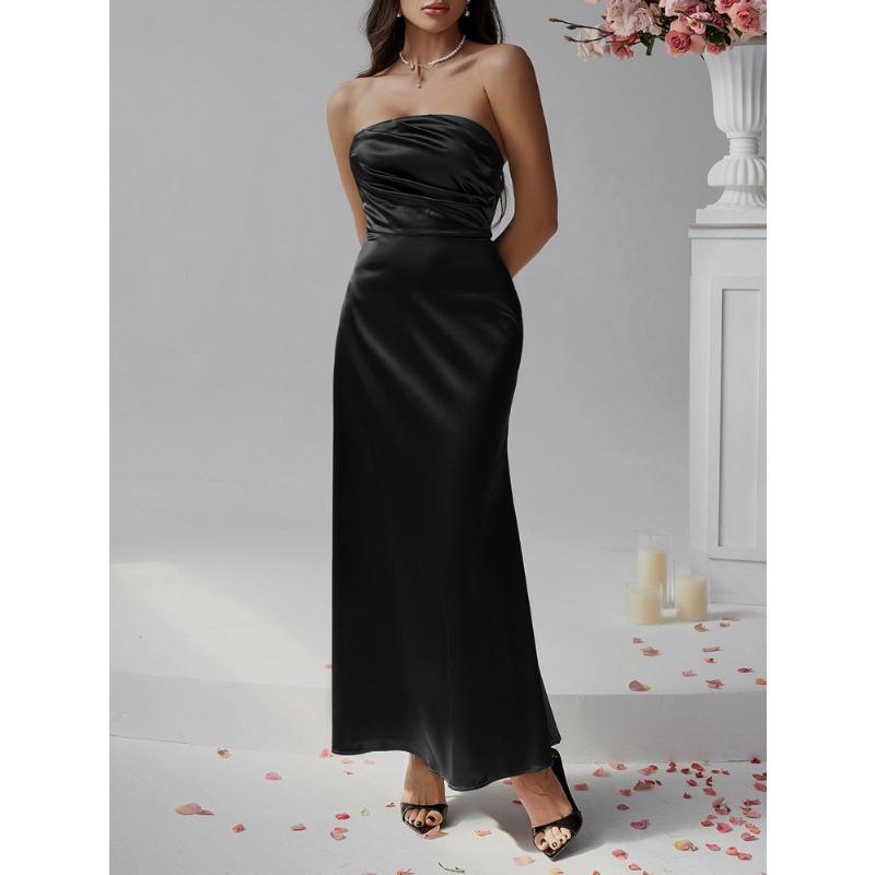 Female Slim Solid Color Strap Breast Evening Dress Long Skirt Women's Clothing