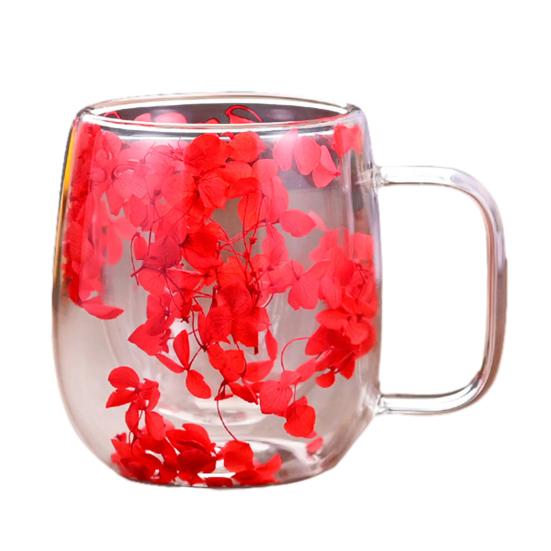 Double Wall Glass Inside Resistant Tea Latte Insulated Heat Mug with Floral Mug 250ml Cute
