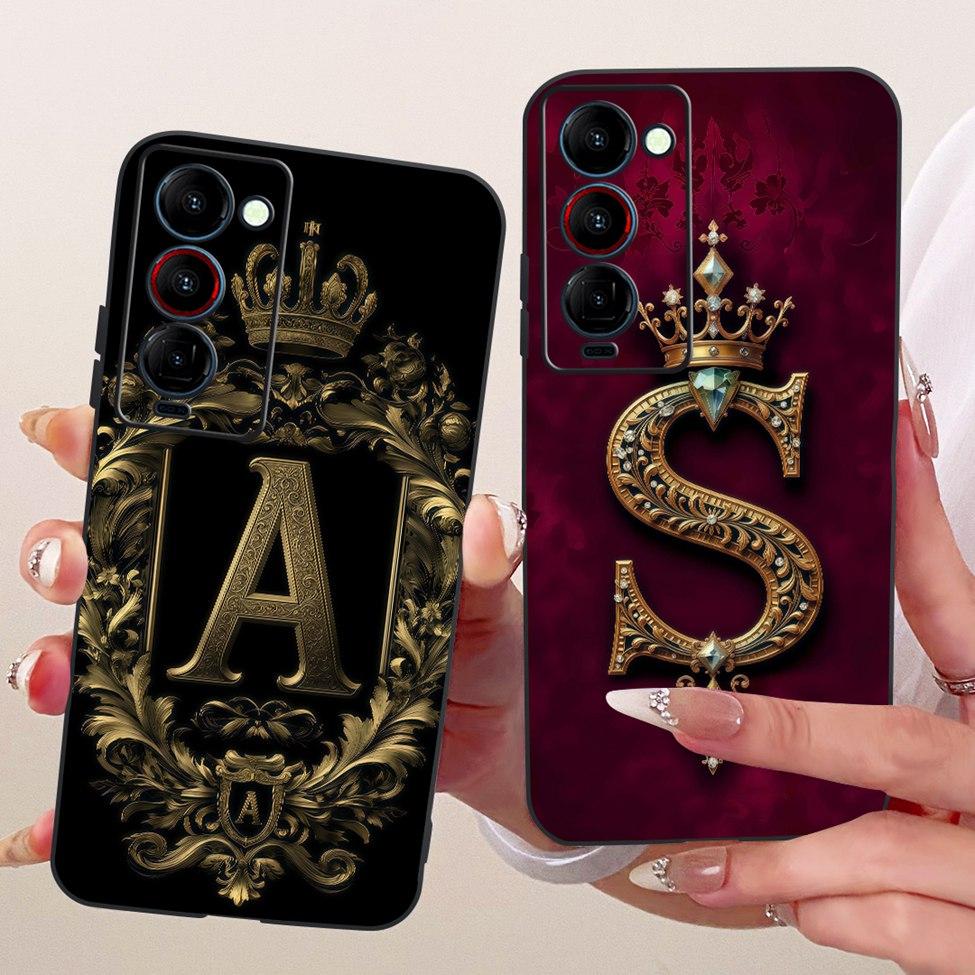 For Tecno Camon 18P Case Cover Luxury Crown A-Z Letters 2D Flat Pattern Soft Silicone Funda For Tecno CH7 Casing