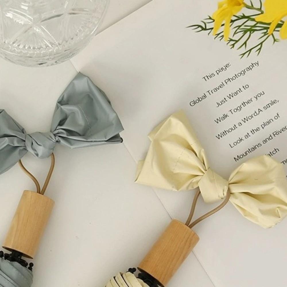Solid Color Sunscreen Umbrella Wooden Handle Folding Sun Umbrella Rain Umbrella  Outdoor