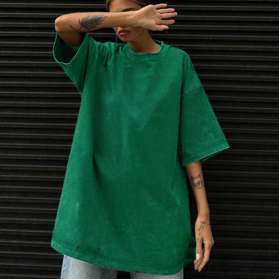 Women Men 100% Cotton Retro T-shirt Men Women Vintage Short-sleeve Wax Printing T Shirts Solid Color Hip Hop Loose Tees