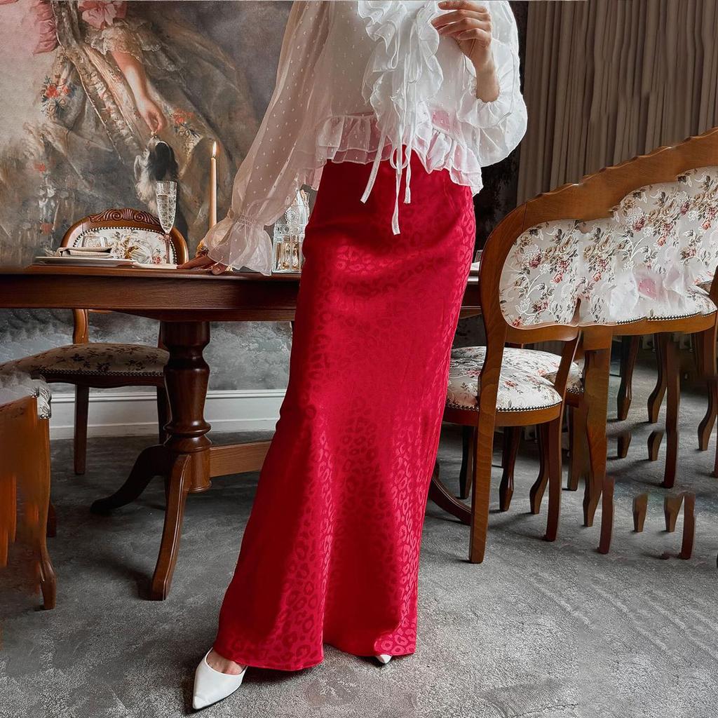 Women Long Leopard Print Ankel-Length Skirts High Waist