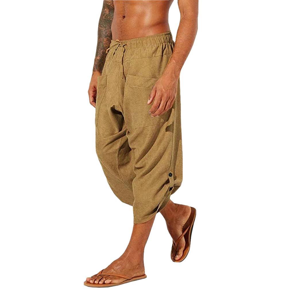 Linen Clothing For Men Easy Bodybuilding Motion Pants For Men Linen Pocket Color Cropped Trousers