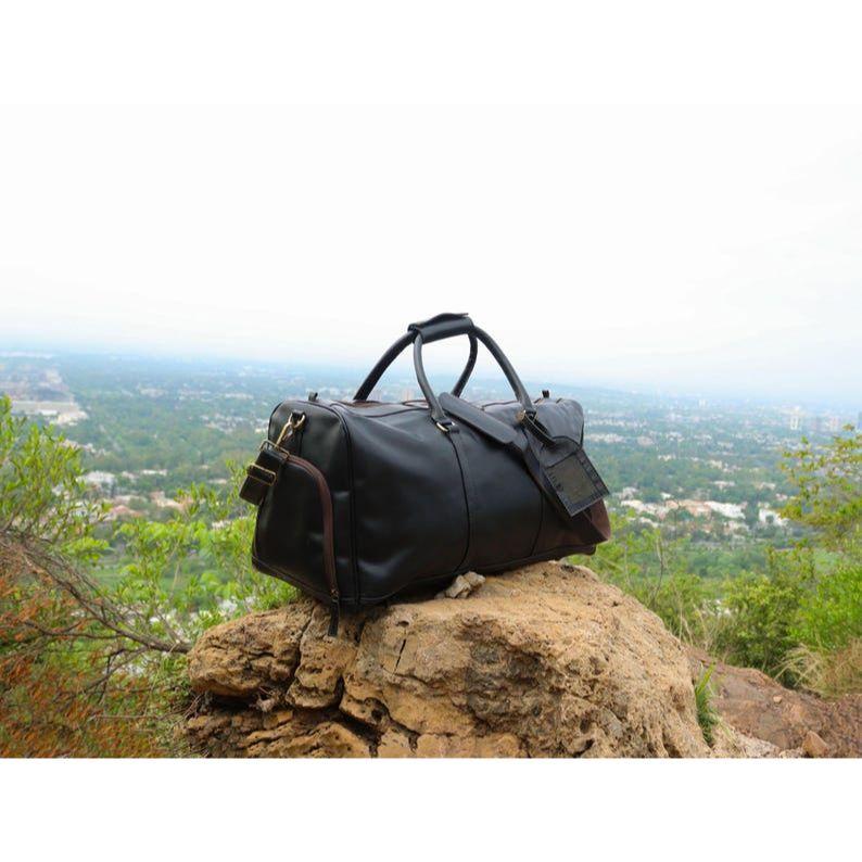 Full Grain Leather Duffle Bag Men's Travel Weekender Holdall