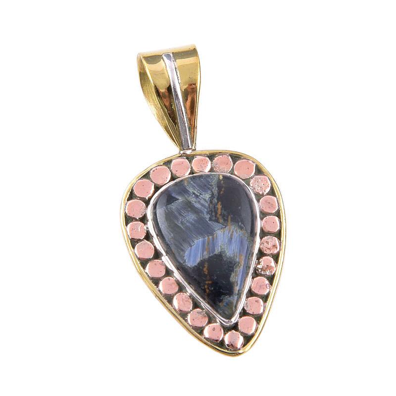 Natural Pietersite Gemstone 925 Solid Sterling Silver TwoTone Pendant 1.50" K4U12