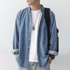 Herren-Jeanshemd aus Baumwolle, langärmelig, lässiges Revershemd, einfarbig, lockere Passform, Button-Down-Hemd für den Alltag, Arbeit, Straße