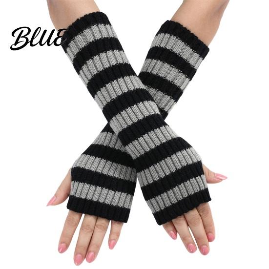 Stylish Half Finger Gloves Striped Knitted Arm Warmers for Women Fingerless Sleeves Soft Cycling Protectors Thermal Wrist Autumn Winter Fashion