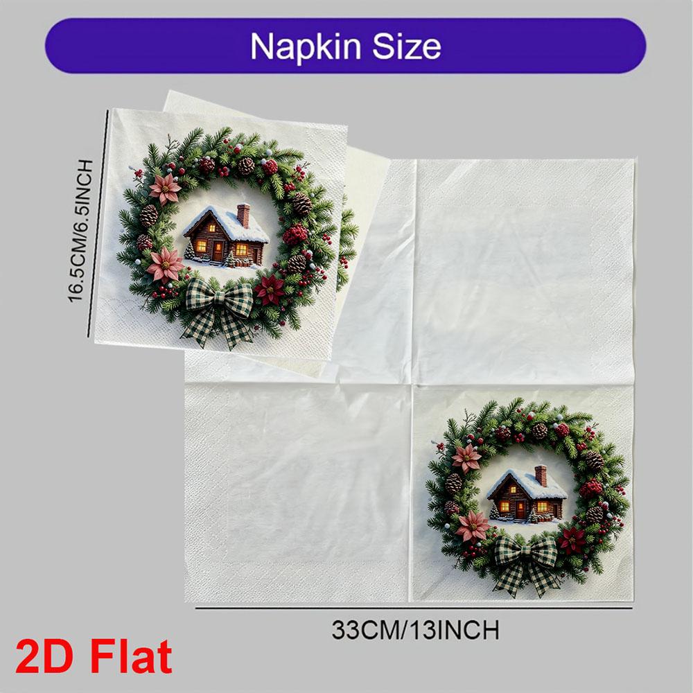 20pcs Disposable Napkins with Christmas Wreath Pattern Print for Wedding,Parties,and Daily Use for Thanksgiving Fall Christmas Table Decoration