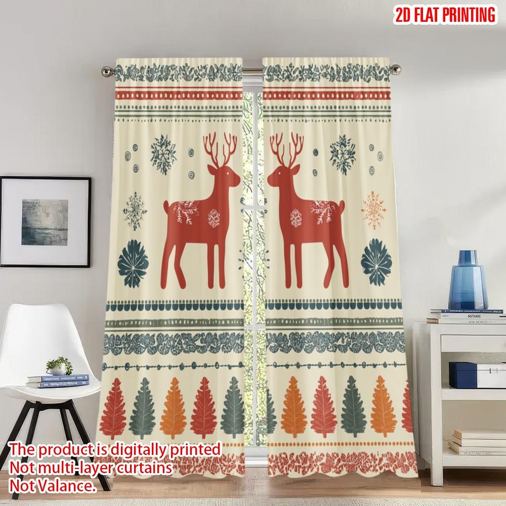 

2pcs 2D flat printing Christmas Curtains Christmas Reindeer Snowflakes Trees Digital Printed Polyester Drapes Birthday Party Use 100*130 Grommet Top 1pcs