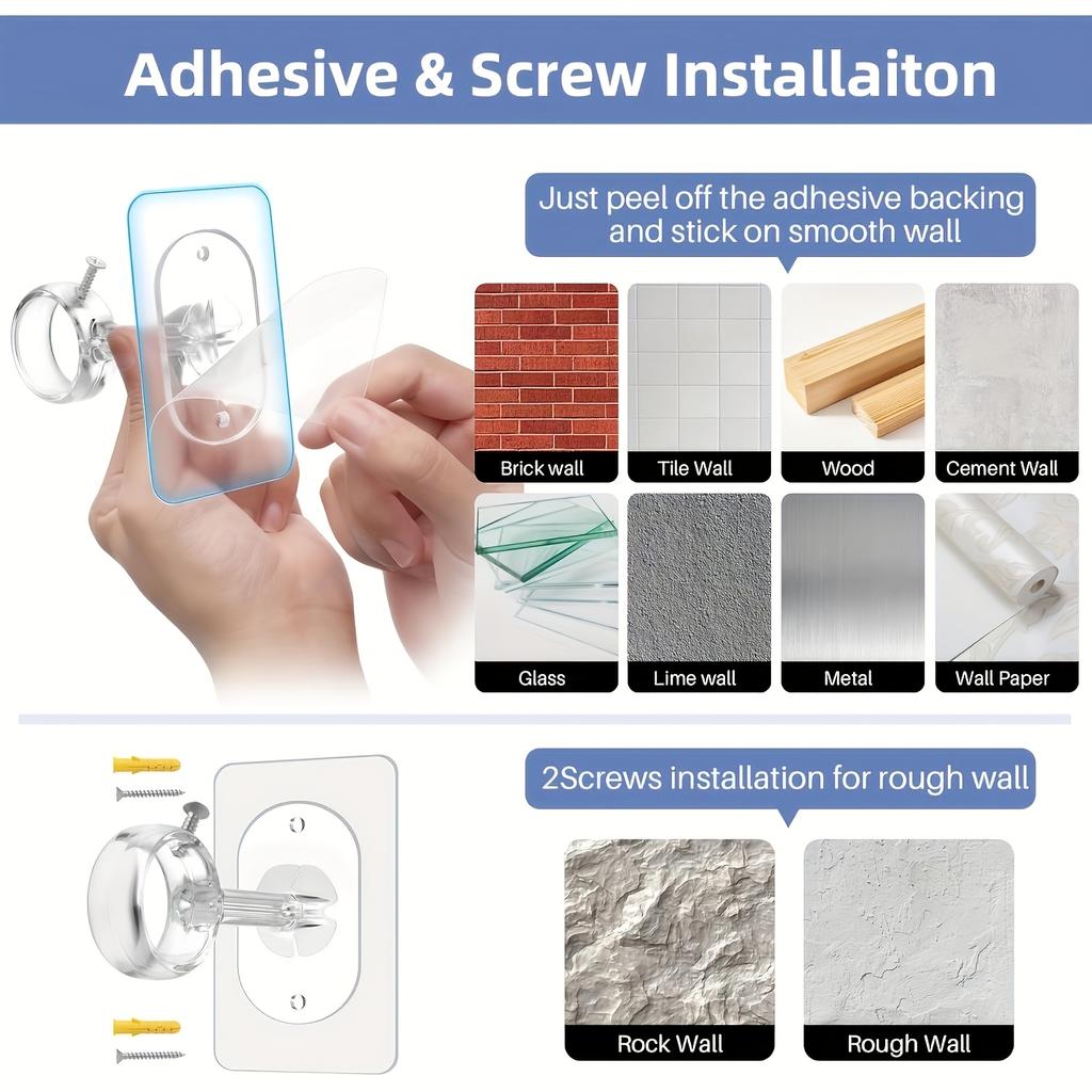 2pcs Non-Drilling Ceiling Curtain Rod Brackets | Heavy-Duty Self-Adhesive, Adjustable Curtain Hooks, Suitable for Wardrobe and Bedroom