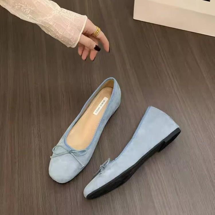 

The 2025 summer new style of insole height-increasing women s shoes with a bowsexy square toeshallow mouthbreathable flat shoes 39 світло-синій колір