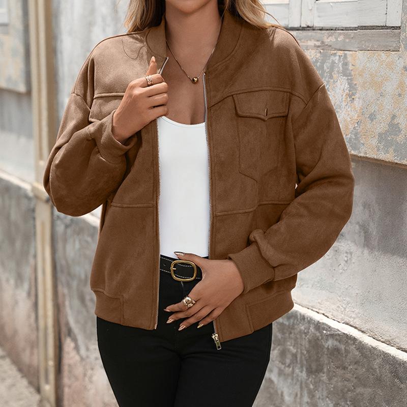 Autumn New Women's Baseball Collar British Velvet Retro Casual Jacket