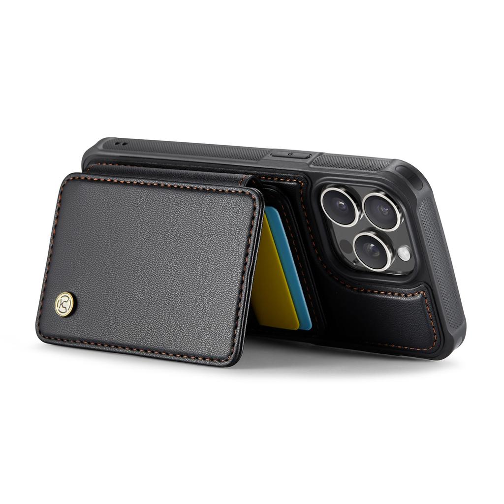 JEEHOOD J05 For iPhone 16 Pro Case Leather Mobile Cover with Detachable Magnetic Card Bag