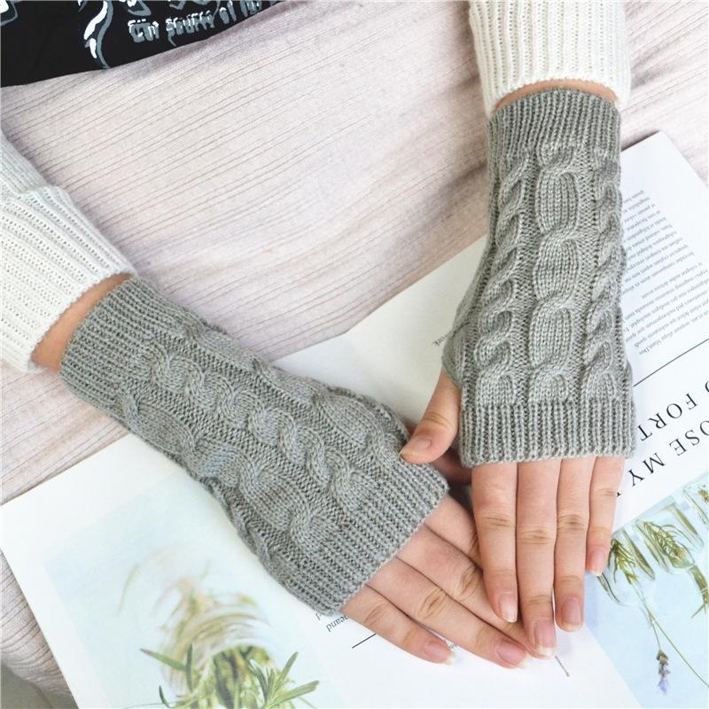 New Women Hand Warmer Autumn Winter Fashion Knitting Faux Wool Mitten Warm Fingerless Female Gloves